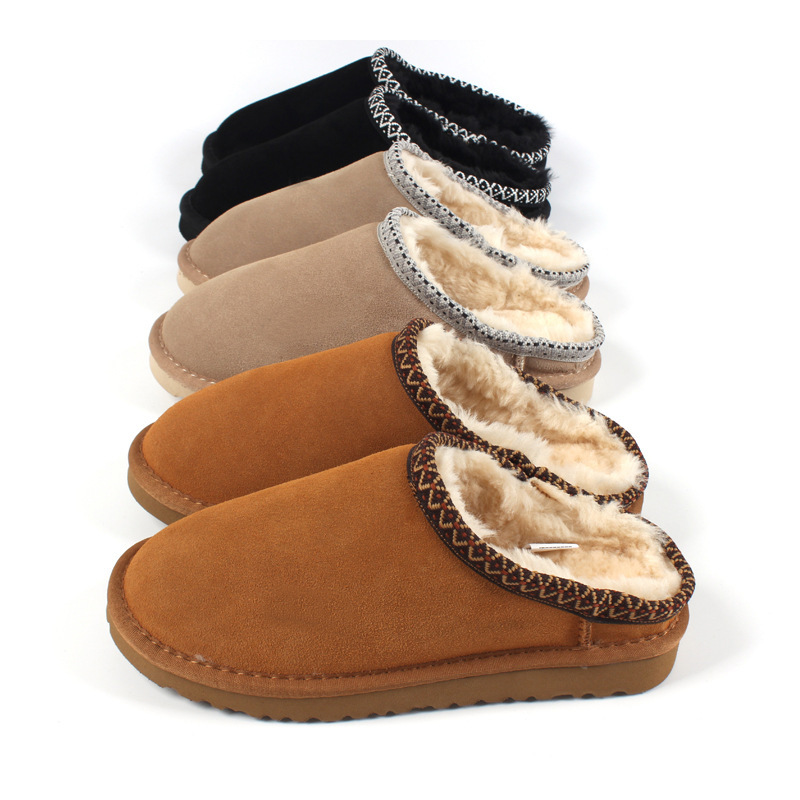 Snow Boots, Slip-On Half-Slip Cowhide, Men's and Women's Large Size Cross-Border Spot Wholesale, Aliexpress Lace Cotton Shoes, Lazy Shoes