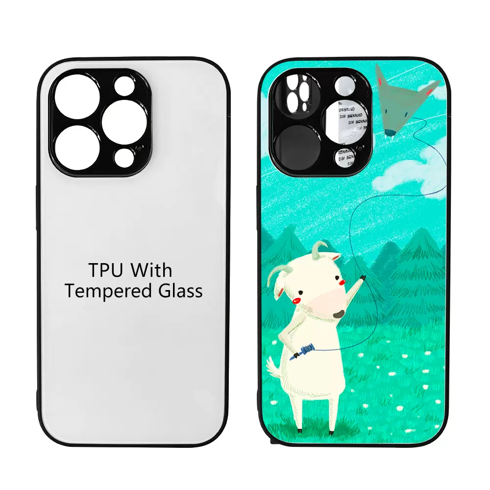 热转印TPU+玻璃手机壳适用iPhone14 max热升华空白印花玻璃手机壳