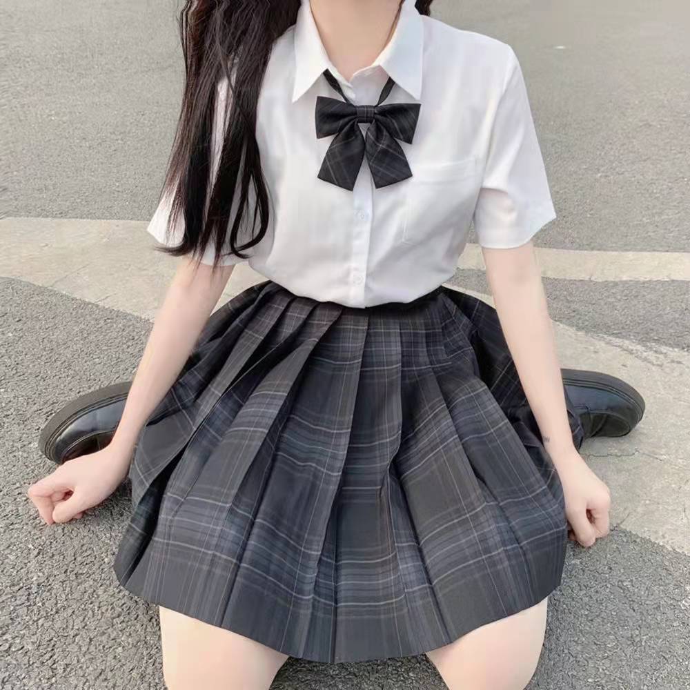 일본 JK 유니폼 주름 치마 대학 스타일 짧은 소매 셔츠 기본 재고 공장 스트레이트 헤어