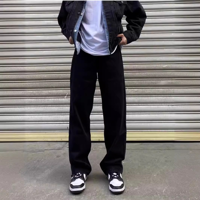 High Street Black Jeans Men's Loose Versatile White Wide-Leg Pants Retro Slim Straight Casual Long Pants Cotton High Street Black Jeans Men's Loose Versatile White Wide-Leg Pants Retro Slim Straight Casual Long Pants Cotton