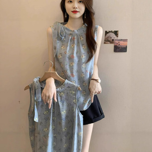 Plus Size Women's New Design Fat mm Korean Holiday Style Floral Strappy Vest Slimming Look Top for Women