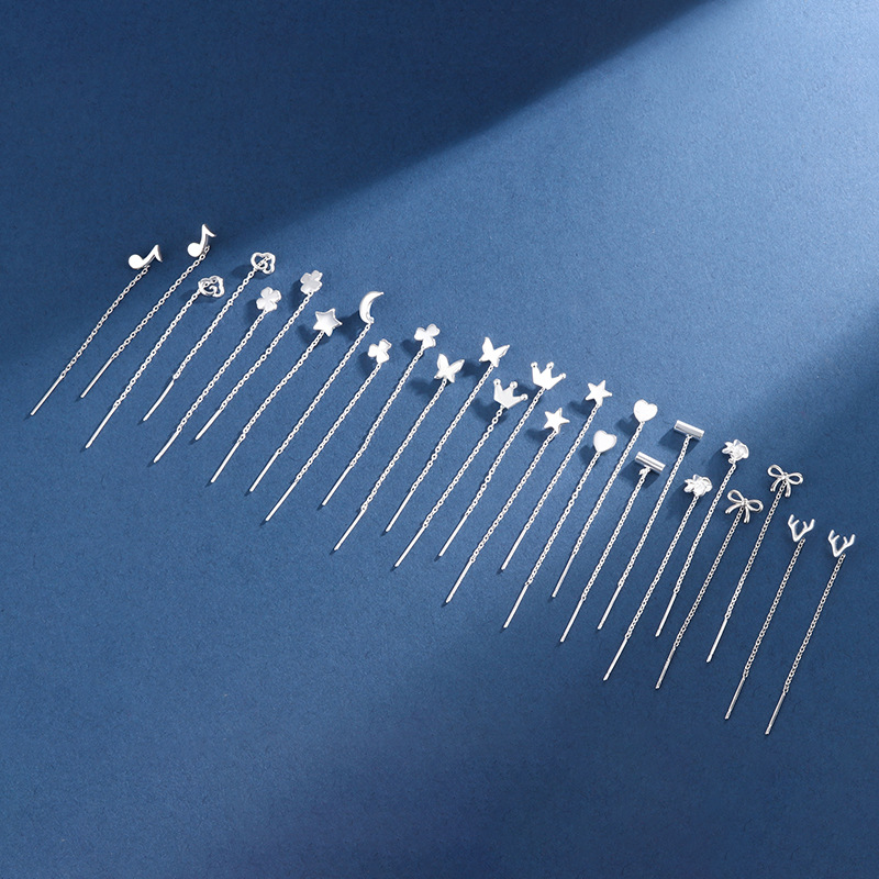 S925 Tremella Line Women's Ear Holes Simple Fresh Korean Style Ear Chain Mid-length Earrings Elegant Earrings