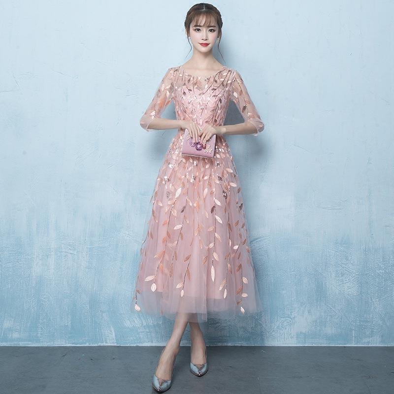 2026 New Pink Dress for Women, New Party Dress, Evening Dress, Mid-Length Bridesmaid Dress 2026 New Pink Dress for Women, New Party Dress, Evening Dress, Mid-Length Bridesmaid Dress