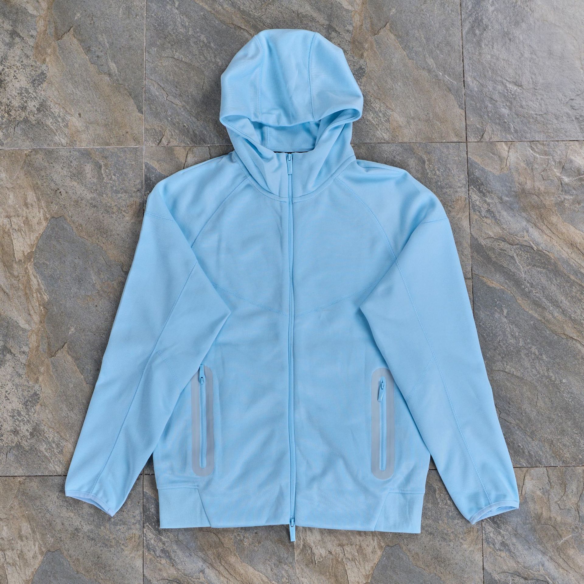 24 años transfronterizos hombres primavera y otoño nueva cremallera encapuchado chaqueta casual tricolor impresión de moda deportiva running suéter