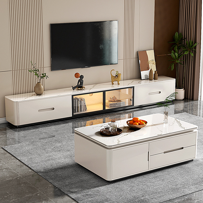 Solid Wood Slate Tv Cabinet Living Room Home 2025 New Accessible Luxury Floor-Standing Tv Cabinet Coffee Table Set H^