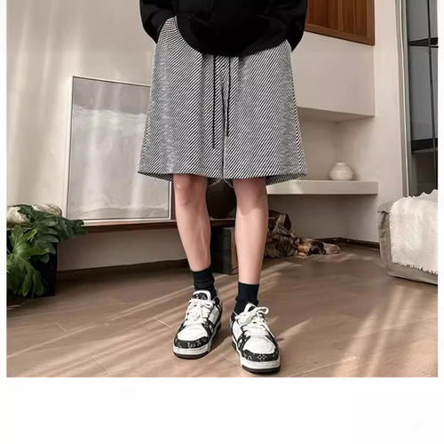 Striped Men's Summer Thin Casual Brand American Leisure Mid Pants High-end Straight Leg Loose Five-Finger Pants