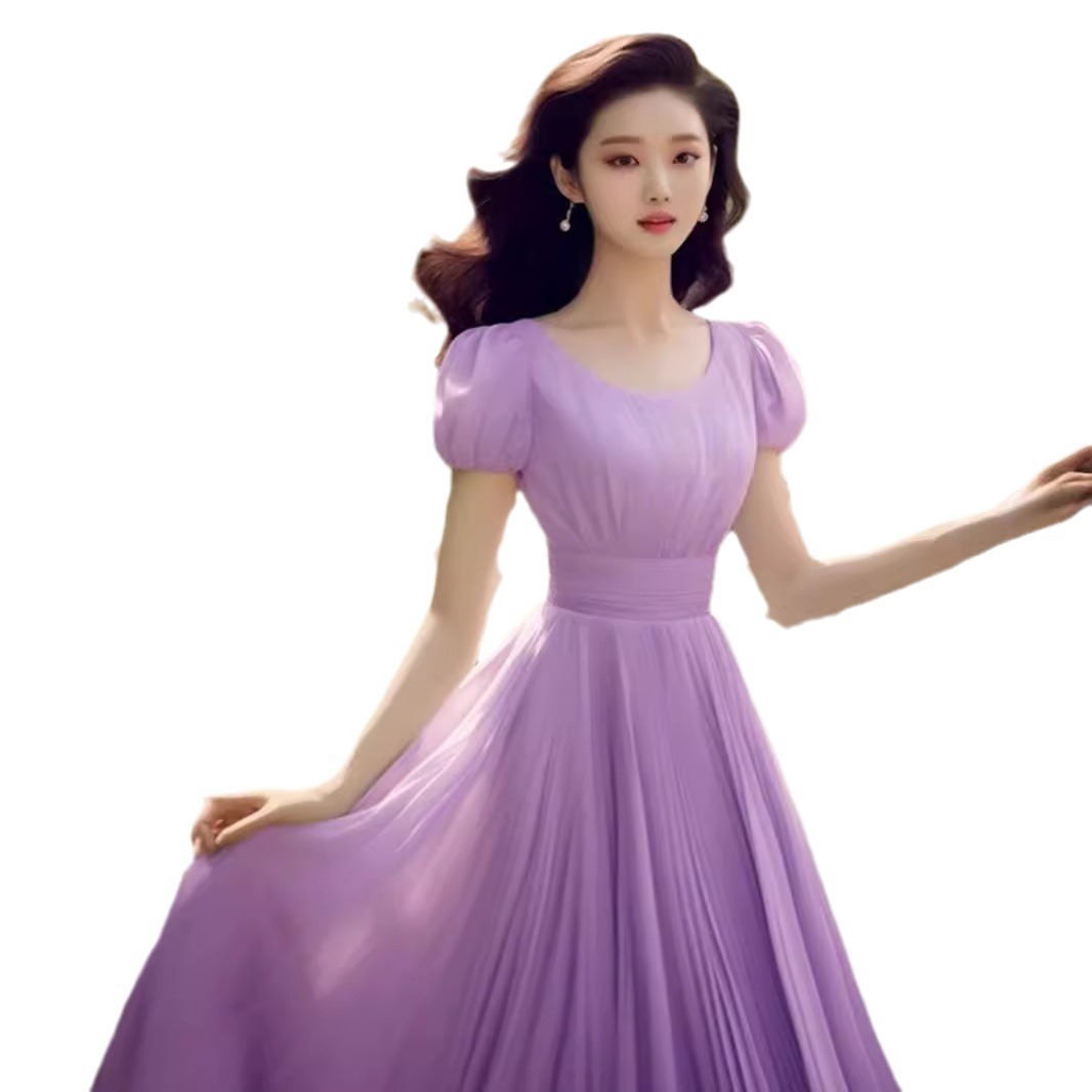 Váy suông nữ midi dáng quả lê màu tím — Màu tím