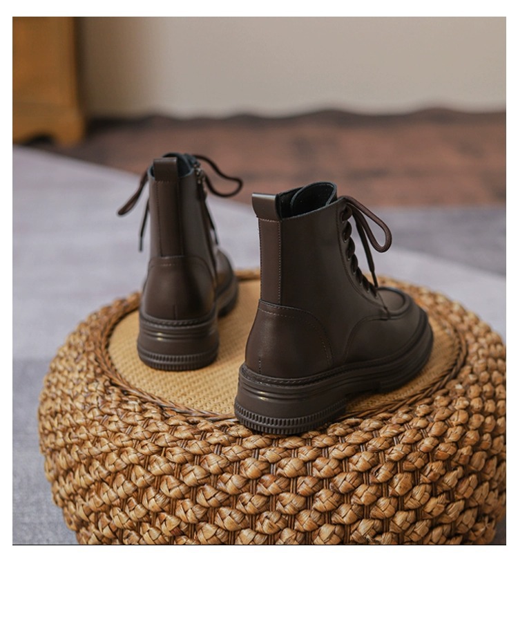 Women's Ankle Boots Brown Plush Lined Versatile Casual Shoes_voghion.com