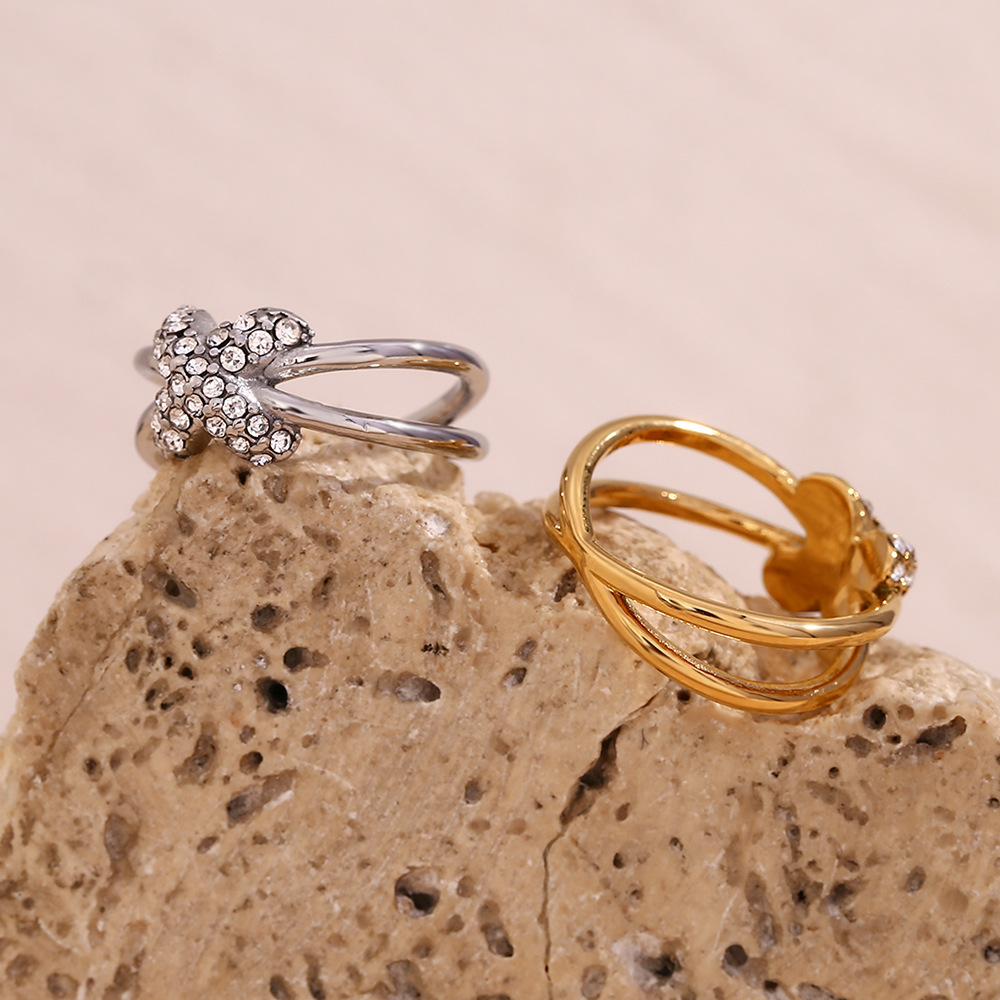 Micro Inlaid X Shape Stainless Steel Ring