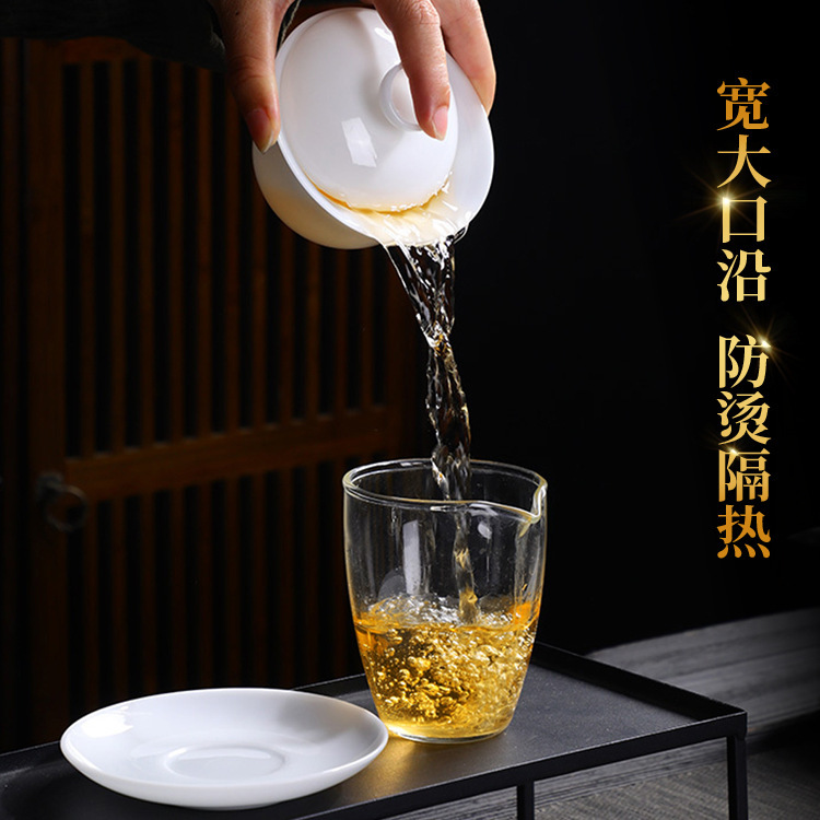 冰种玉瓷三才盖碗可悬停可旋转大容量不烫手德化白瓷单个大号陶瓷|undefined