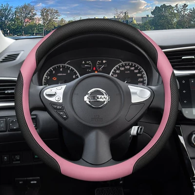 Steering wheel cover: Nissan Sylphy Steering Wheel Cover - nissan-exclusive-round-black-pink-ultra-thin-edition-nissan-sylphy
