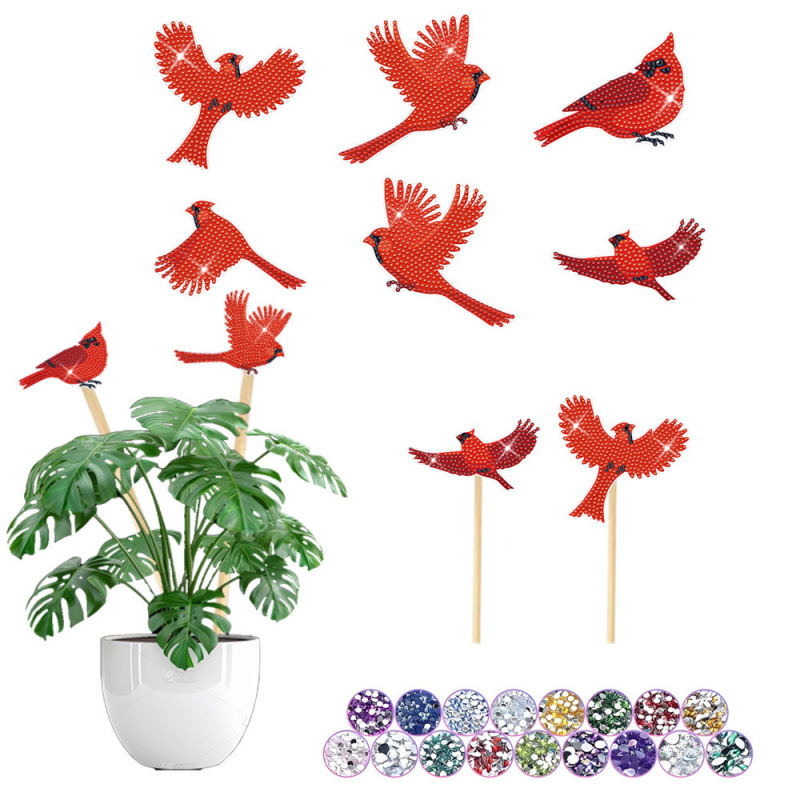 Estacas decorativas para macetas con diseño de flores para decoración de plantas en el hogar y escritorio, fabricante de estacas de jardín hechas a mano con pegatinas de diamantes DIY.