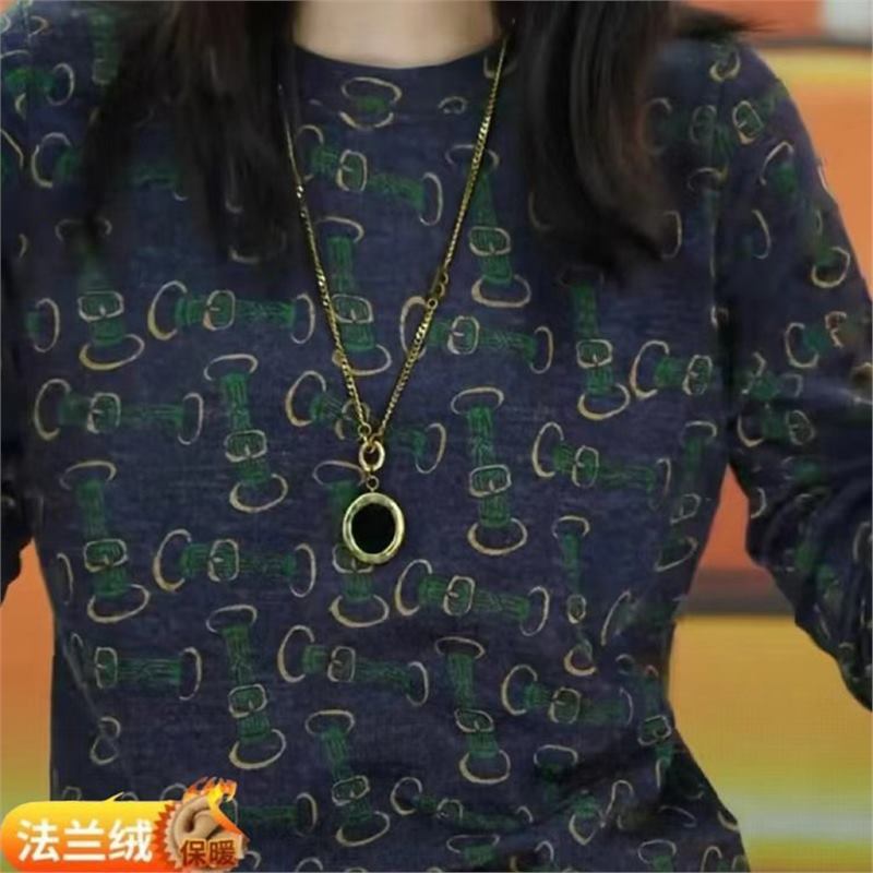 Dropshipping Original Fabric 2025 Autumn Fashion Round Neck Versatile Casual Elegant Age-Reducing Long-Sleeve Base Shirt