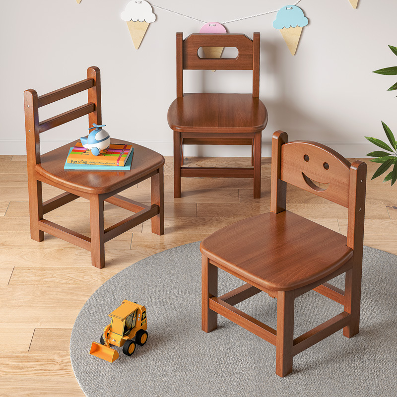Jardín de infantes silla sonriente taburete de madera maciza taburete pequeño taburete de sala de estar doméstica silla baja moderna simple respaldo de niños silla pequeña