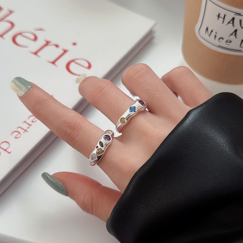 Colorful irregular ring for women ins niche design high-end index finger ring fashion personality bag open ring