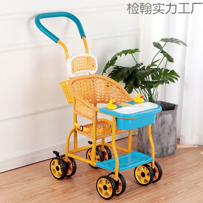 Baby Stroller Summer Rattan Chair Baby Push Rattan Baby Ventilated and Easy to Wash Outdoor Push Children's Bamboo Rattan Stroller