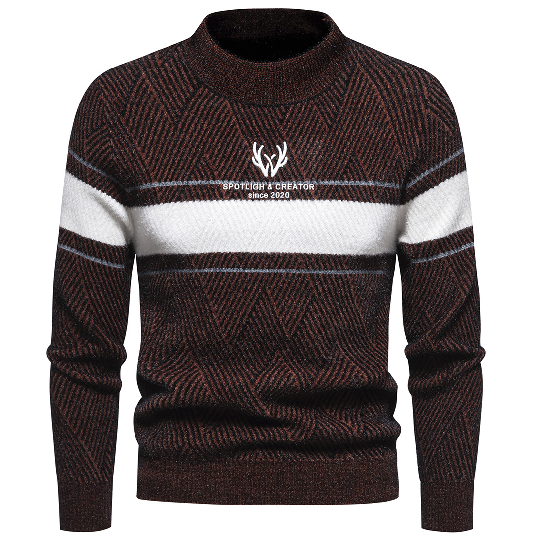 Men's Knitwear Round Neck Casual Pullover Colour Block Sweater_voghion.com
