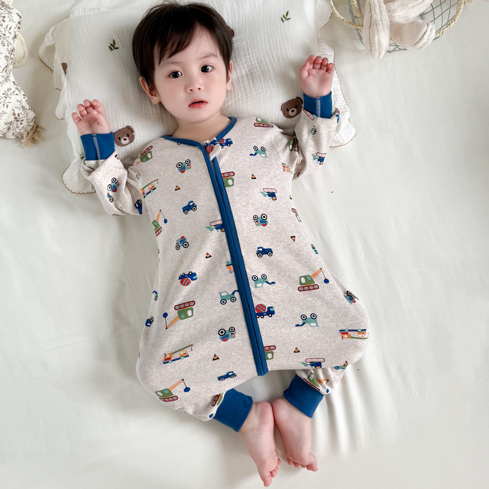 Spring and Autumn Kidsren's One-Piece Pajamas Pure Cotton Split-Leg Baby Sleeping Bag Baby Belly Protection Anti-Kick Quilt for Boys and Girls for All Seasons