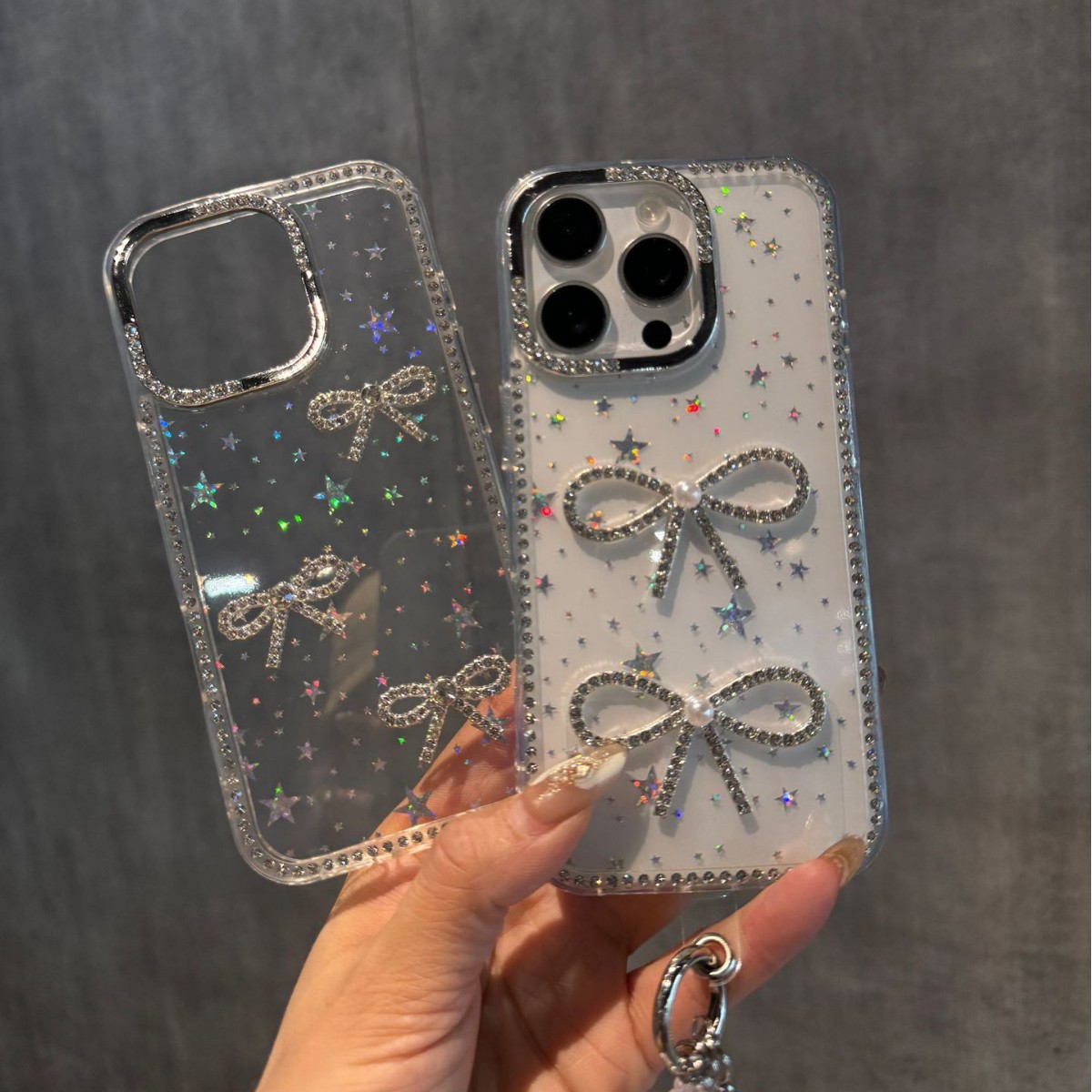 Protective Phone Case For IPhone 17 16 15 14 13 12 11 Pro Promax Plus Luxury Rhinestone Bow Phone Case Laser Star Case_voghion.com