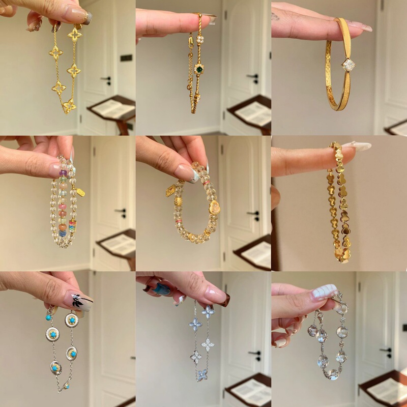 National Trend Gold-Colored Sparkling Diamond Bracelet, New Chinese Style Retro Gourd Bead Pendant, Stackable Light Luxury Jewelry for Women