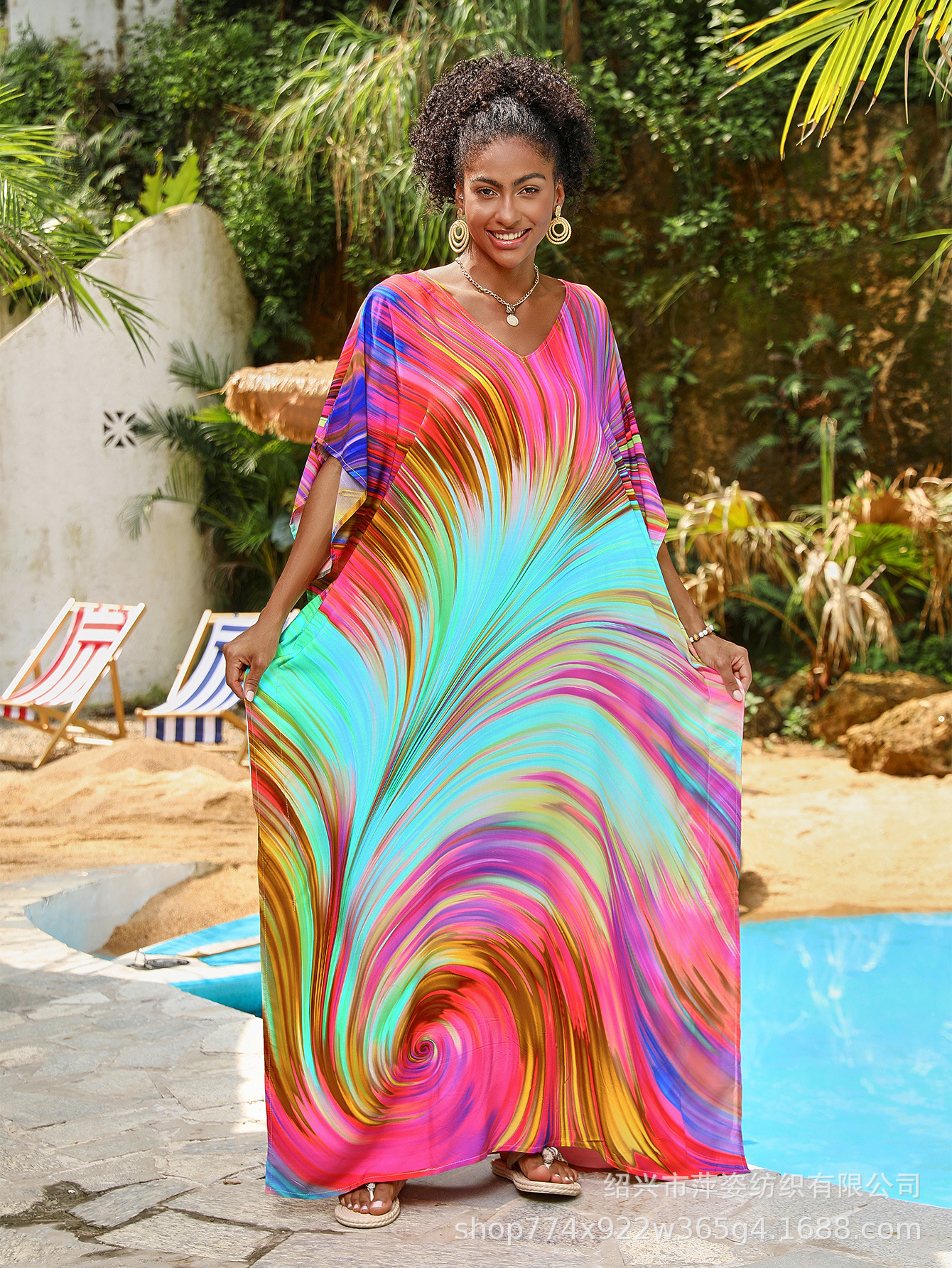 Transfronterizo nuevo algodón impresa camiseta de playa suelta vestido de vacaciones bikini con buñuelo A031