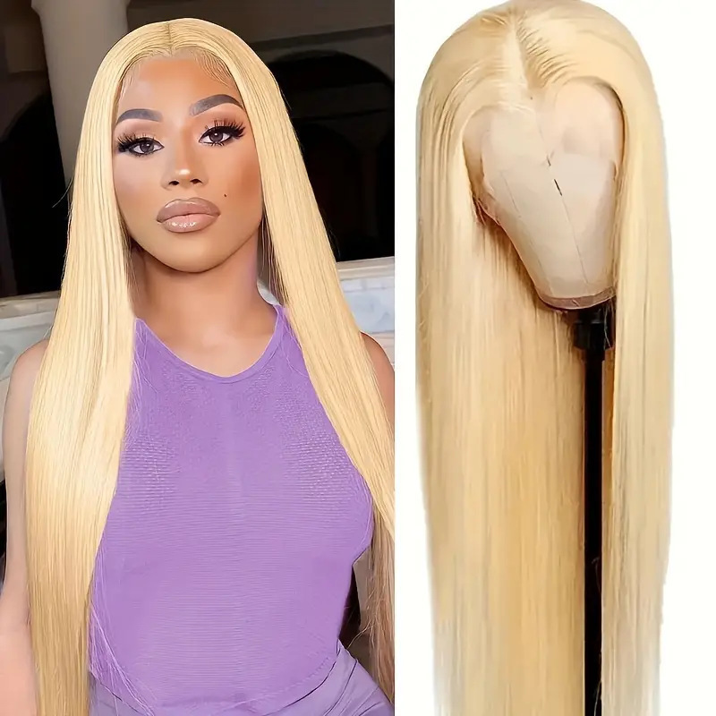 12A Front Lace Wig Women's Off-White Long Straight Hair Fluffy Natural Full Headgear 12A Front Lace Wig Women's Off-White Long Straight Hair Fluffy Natural Full Headgear