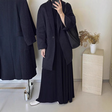 韩版简约气质不规则设计高级感双面呢羊毛大衣女慵懒风毛呢外套女