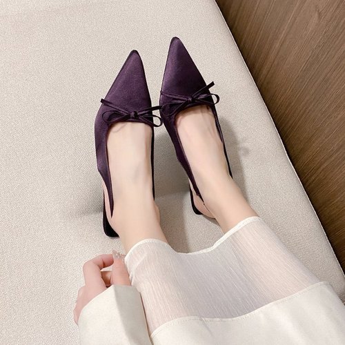 2025 Spring and Autumn French Chic Elegant Satin High Heels for Women, Brown Pointed Toe Open Toe with Bow Detail
