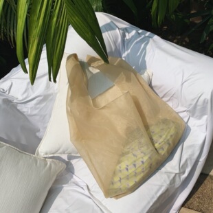 Manufacturers supply organza handbag transparent vest bag storage shoulder shopping mesh yarn bag embroidered pattern