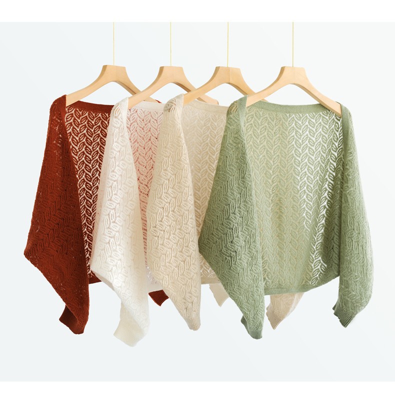 女装新款夏季纯羊绒披肩一线蝙蝠式重工镂空外搭配裙子空调衫坎肩