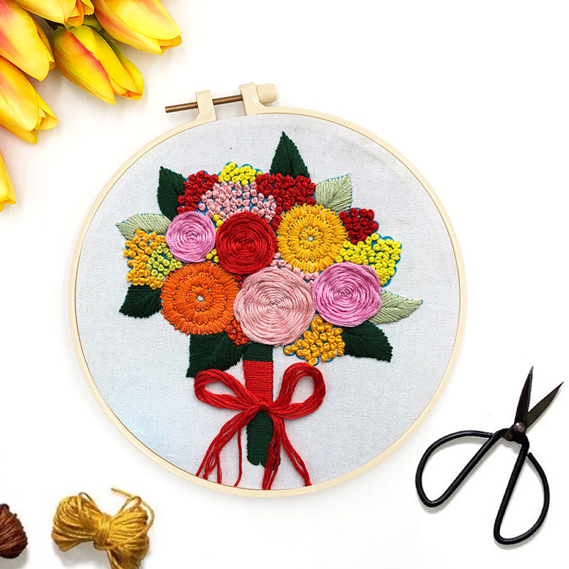 Nuevo producto 3D bordado principiante manual kit de bordado diy mano flores de bordado cruzado material paquete de tela