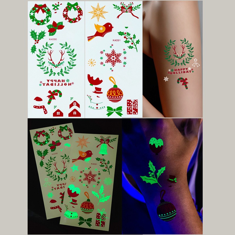 New luminous Christmas luminous tattoo stickers waterproof children's cartoon disposable temporary stickers party tattoo stickers