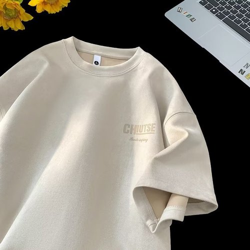 Premium-Style Short-Sleeve T-Shirt for Men, Trendy Brand, Summer American-Style High-Street Look, Loose Fit, Graffiti Design, Casual Top