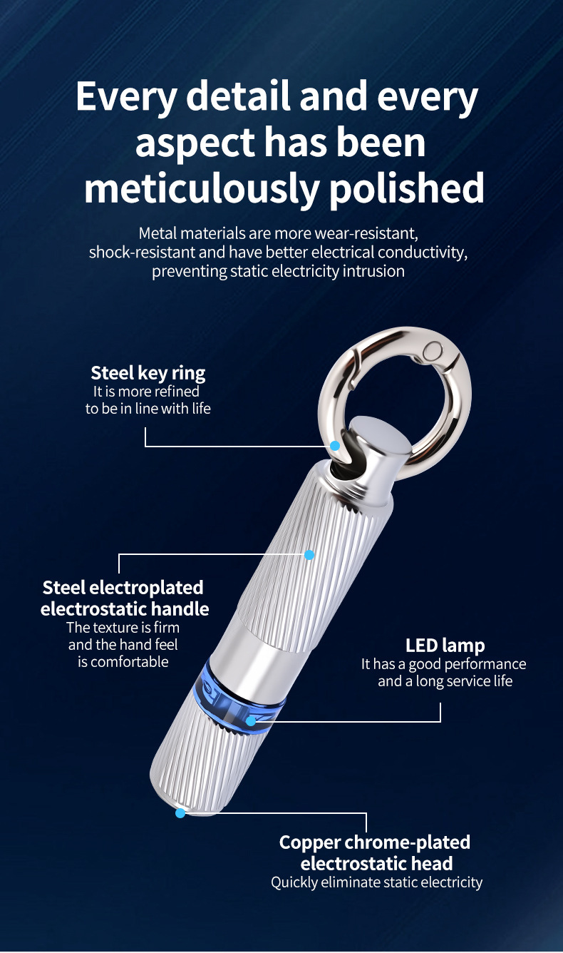 Car anti-static keychain, electrostatic eliminator, human body static discharge device, multifunctional electrostatic discharge rod