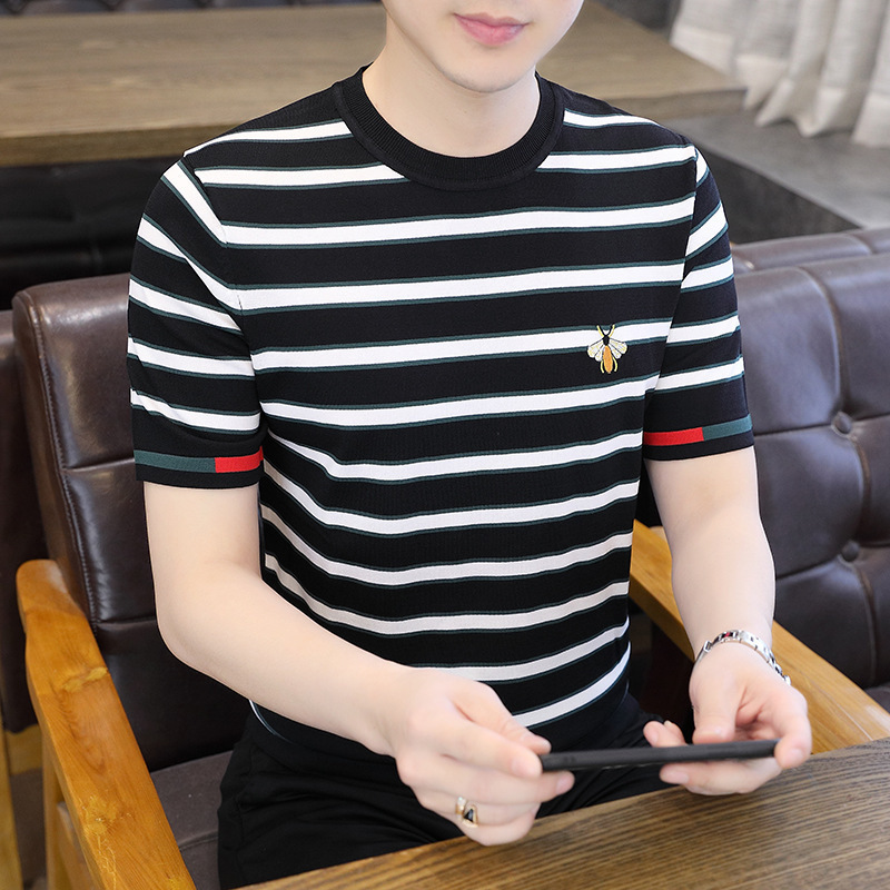 2025 New Men's Summer Short-sleeved Knitted Crewneck high quality Men's Trendy Fashion Base Shirt Sweater Short-sleeved T