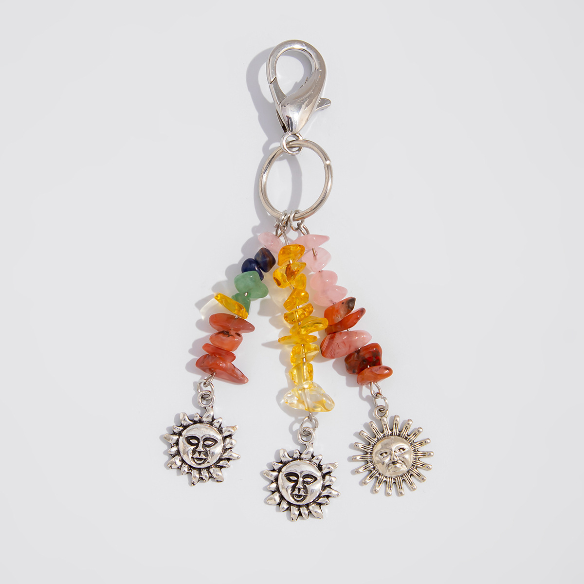 Moon And Sun Irregular Stone Keychain With Butterfly Pendant_voghion.com
