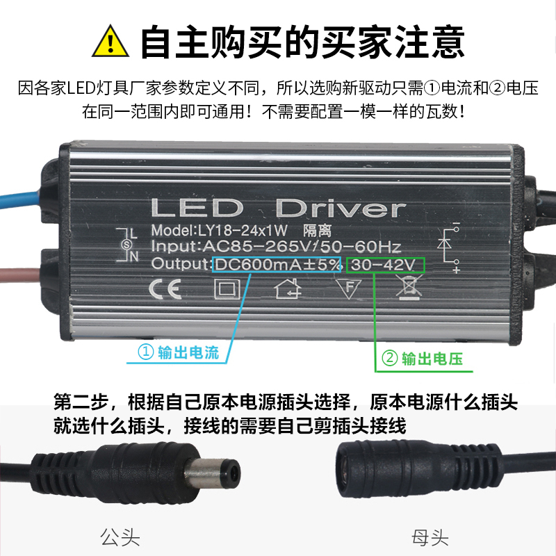 LED 전원 드라이버 패널 빛 안정기 드라이버 일정한 전류 변압기 18W24W36W48W600MA