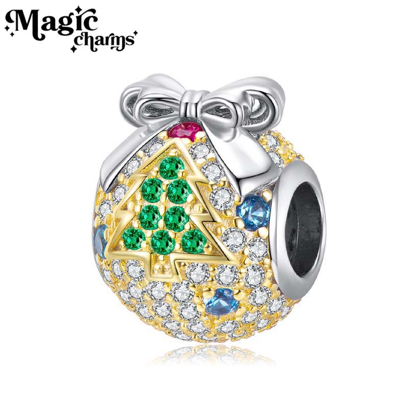 Bijoux de Noël, clochette brillante, cadeau de Noël, bracelet en argent sterling S925 pavé de zircons, accessoires de bijoux à faire soi-même, perles_voghion.com