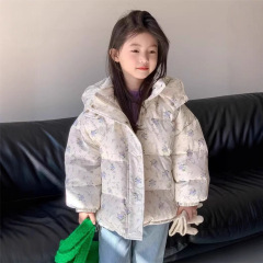 女童碎花羽绒棉服冬洋气连帽面包服棉衣女宝宝韩版公主风外套棉袄
