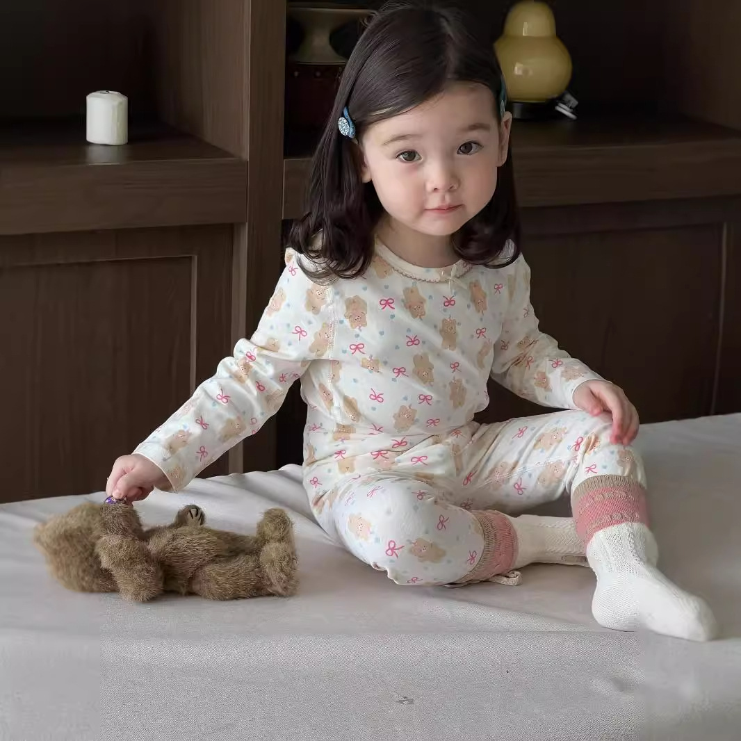 Hombres y niñas ropa de casa set de otoño ropa infantil coreana pijama infantil otoño bebé casa dos piezas set de otoño