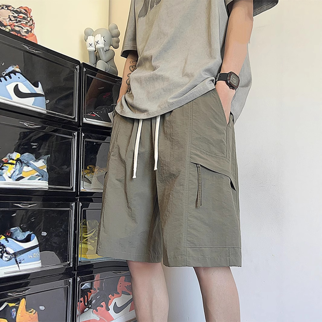 Japanese-Style Quick-Dry Cargo Shorts for Men, Summer Thin Trendy Versatile Loose Casual Mid-Length Shorts Men's Five-Point Pants Trendy