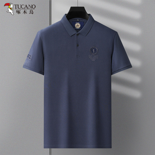 Heavyweight Summer New Thin Xinjiang Cotton Fabric Fashion Embroidered Short-Sleeve Everyday Casual Solid Color POLO Shirt for Men
