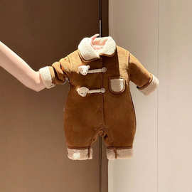 新生婴儿衣服秋冬装夹棉男女宝宝加厚连体衣爬服满月周岁外出棉衣