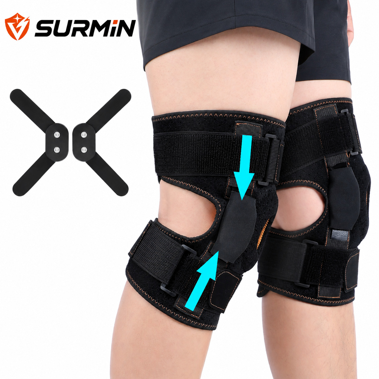 Rubber aluminum alloy knee brace, steel plate support knee brace for men, meniscus fixation hinged knee brace with resistance device