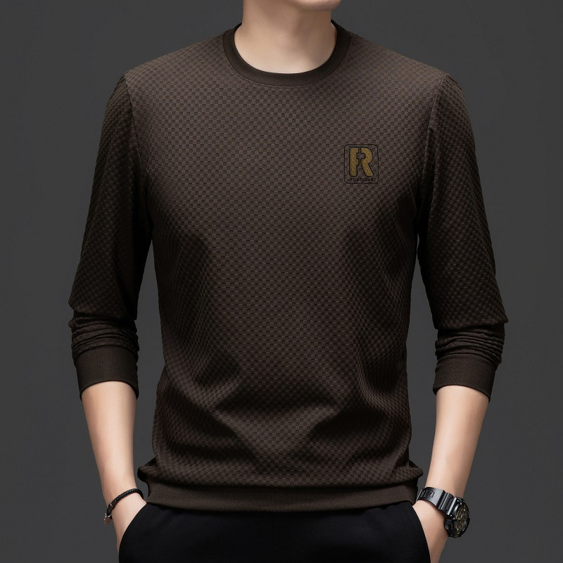 Felpa da uomo a maniche lunghe con scollo tondo, morbida, liscia e versatile per la primavera e l'autunno, senza stiratura, liscia e morbida._voghion.com