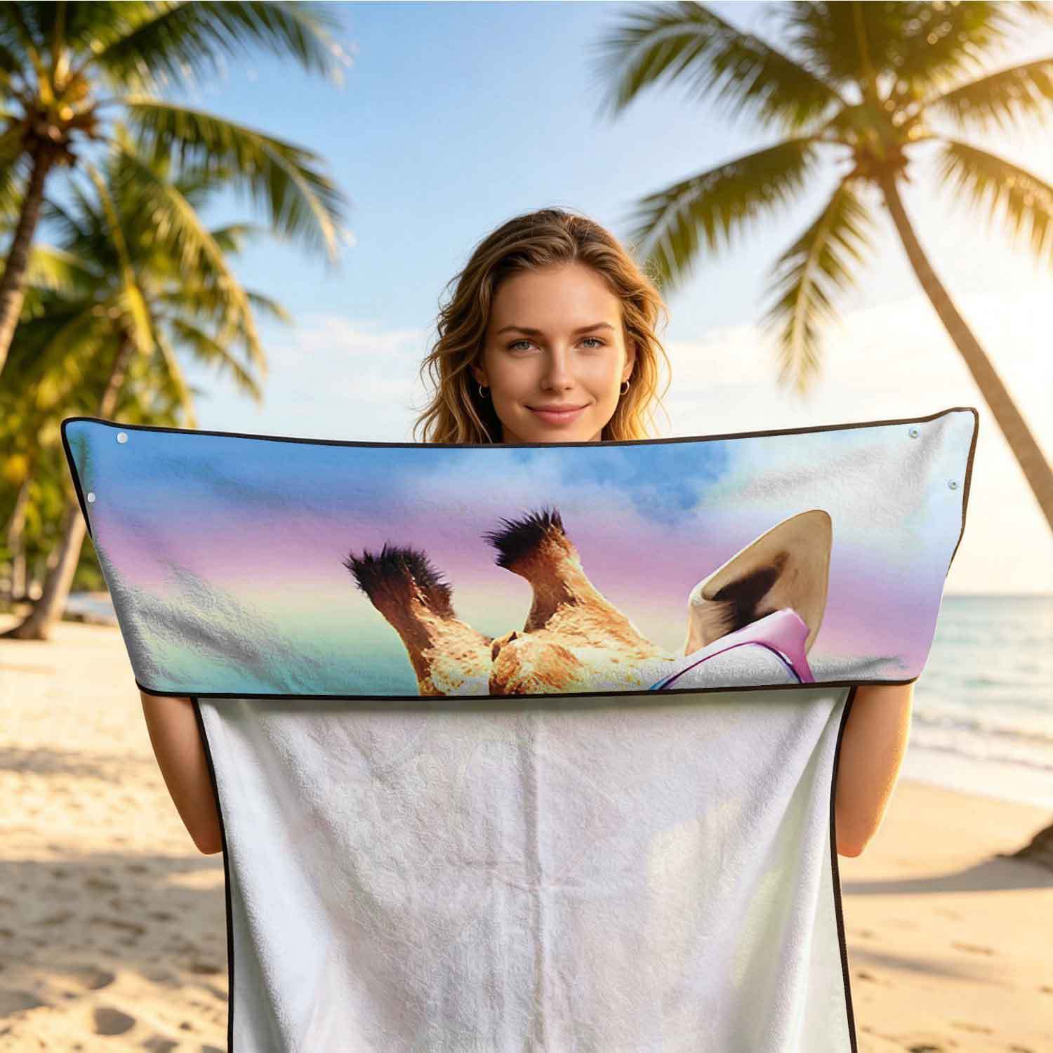 Printed bath towel and car seat cover 2-in-1, ultra-fine fiber outdoor beach and car dual-use universal seat cushion