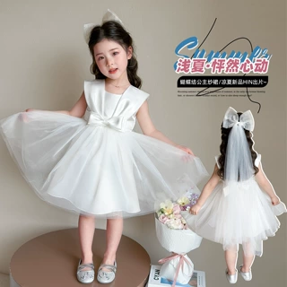 2026夏季新款儿童洋气韩版背心裙小公主周岁生日礼服裙  赠送头纱