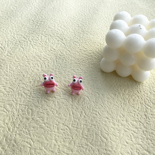 S925 Silver Cute Cartoon Ugly Cute Sausage Mouth Small Animal Fun Matchable Cute Little Chicken Big Mouth Monkey Earrings