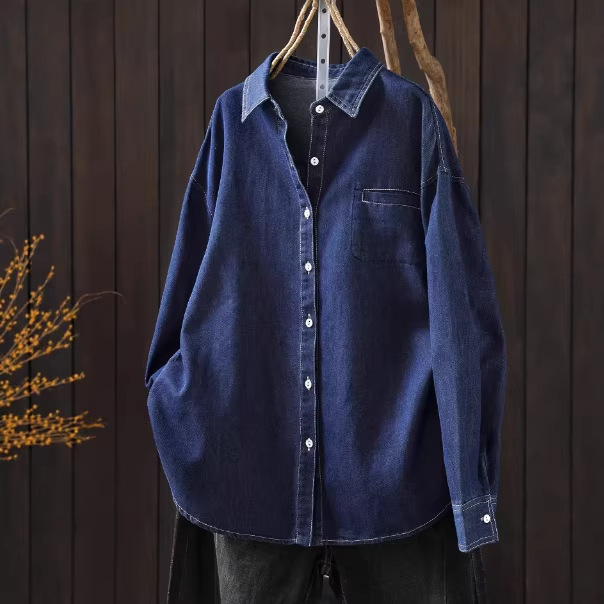 Denim Shirt 2026 Spring New Style Elegant Design Loose Fit Long-Sleeved Shirt Jacket 25610