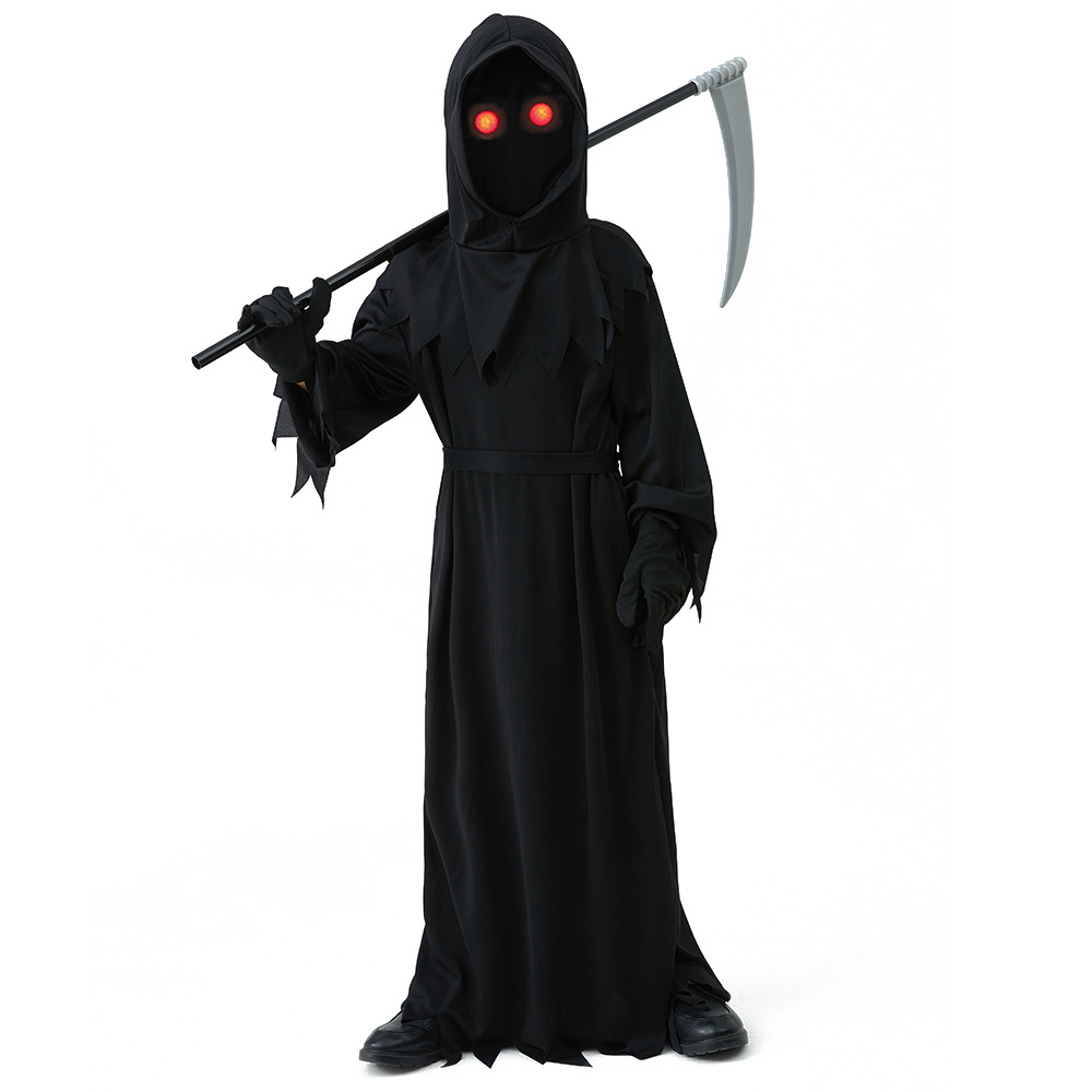Halloween juego traje niños misterioso horror muerte vestido fresco pelo rojo luz ojos enviar hoz en stock